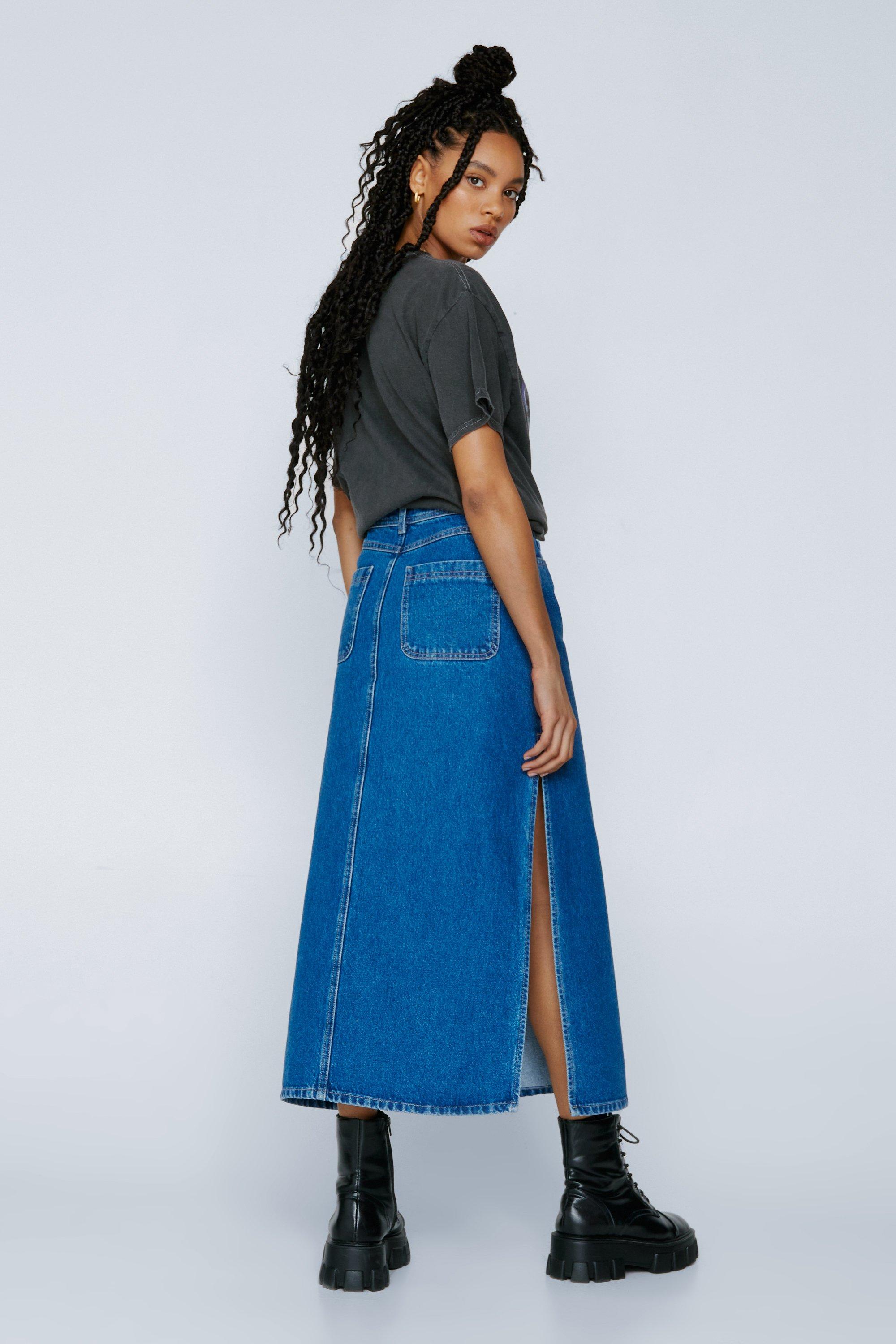 Denim midi skirt 2024 with side split